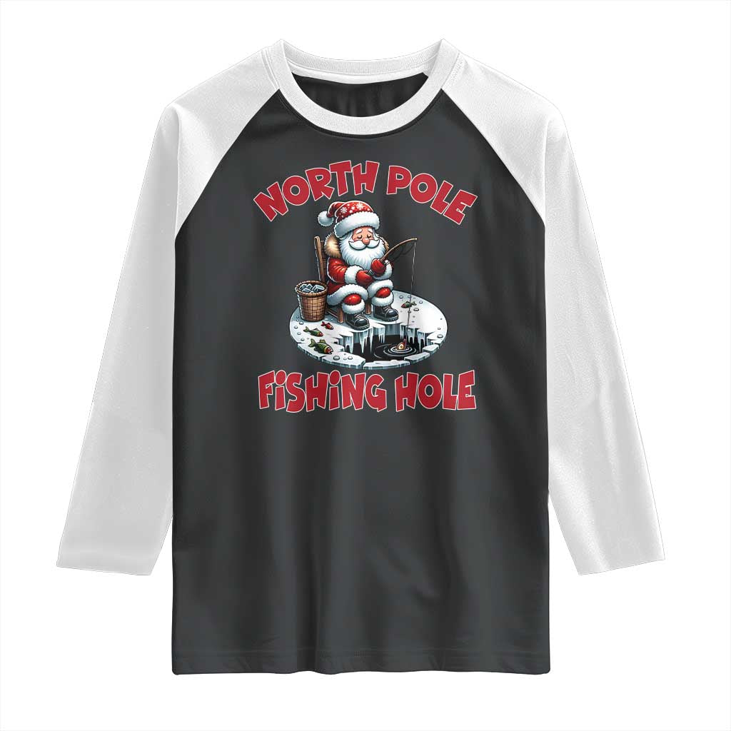 Funny Christmas Fishing Raglan Shirt North Pole Fishing Hole Cute Santa TS11 Black White Print Your Wear