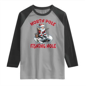 Funny Christmas Fishing Raglan Shirt North Pole Fishing Hole Cute Santa TS11 Sport Gray Black Print Your Wear