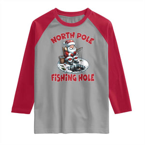 Funny Christmas Fishing Raglan Shirt North Pole Fishing Hole Cute Santa TS11 Sport Gray Red Print Your Wear