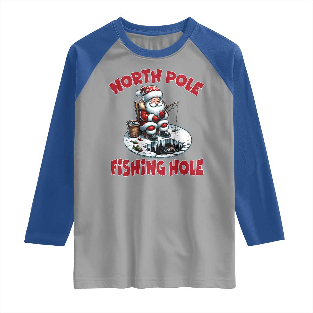 Funny Christmas Fishing Raglan Shirt North Pole Fishing Hole Cute Santa TS11 Sport Gray Royal Print Your Wear