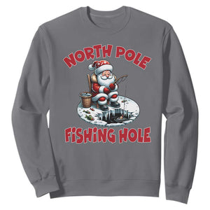 Funny Christmas Fishing Sweatshirt North Pole Fishing Hole Cute Santa TS11 Charcoal Print Your Wear