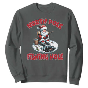 Funny Christmas Fishing Sweatshirt North Pole Fishing Hole Cute Santa TS11 Dark Heather Print Your Wear
