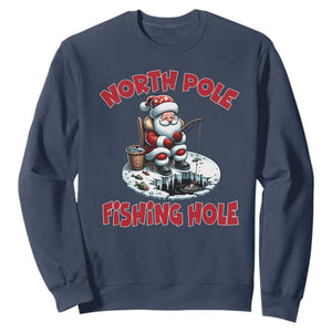 Funny Christmas Fishing Sweatshirt North Pole Fishing Hole Cute Santa TS11 Navy Print Your Wear