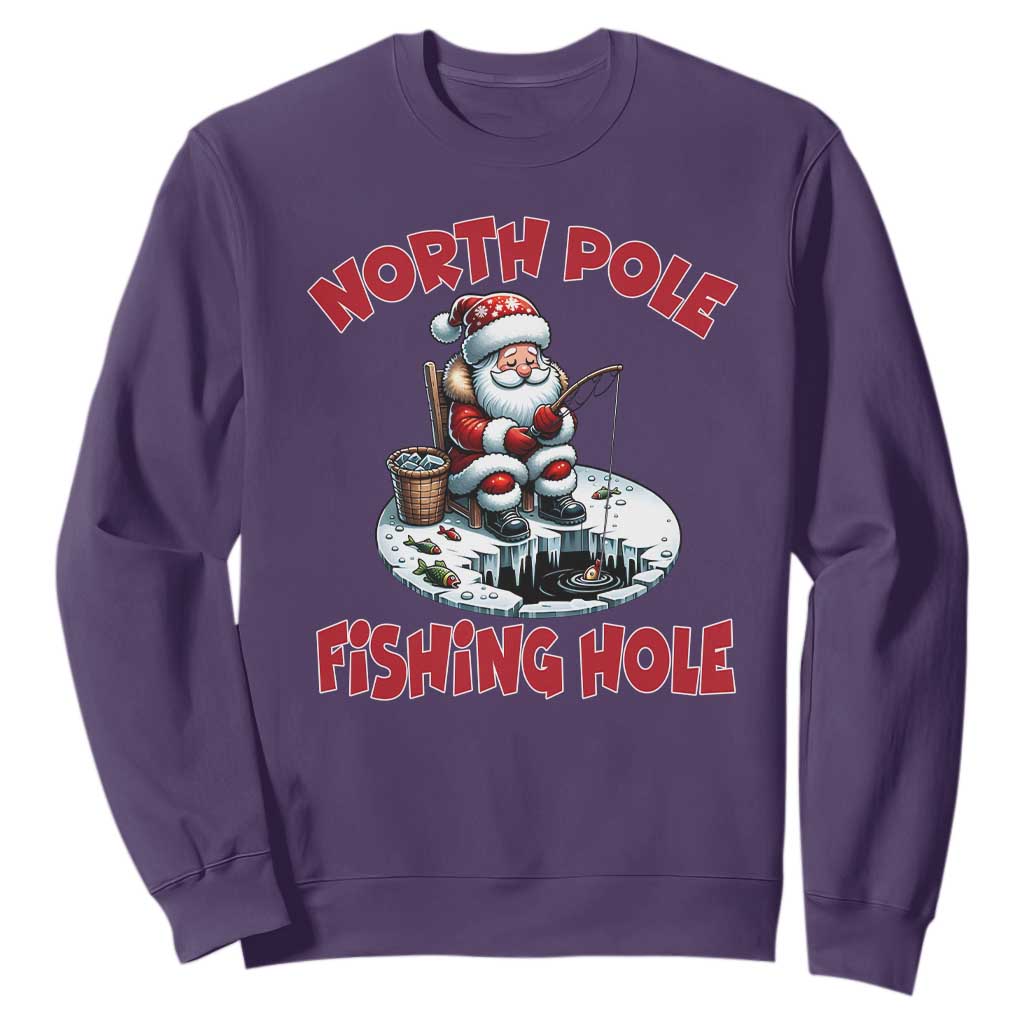 Funny Christmas Fishing Sweatshirt North Pole Fishing Hole Cute Santa TS11 Purple Print Your Wear