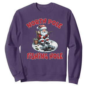 Funny Christmas Fishing Sweatshirt North Pole Fishing Hole Cute Santa TS11 Purple Print Your Wear
