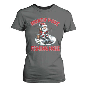 Funny Christmas Fishing T Shirt For Women North Pole Fishing Hole Cute Santa TS11 Dark Heather Print Your Wear