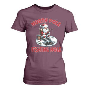 Funny Christmas Fishing T Shirt For Women North Pole Fishing Hole Cute Santa TS11 Maroon Print Your Wear