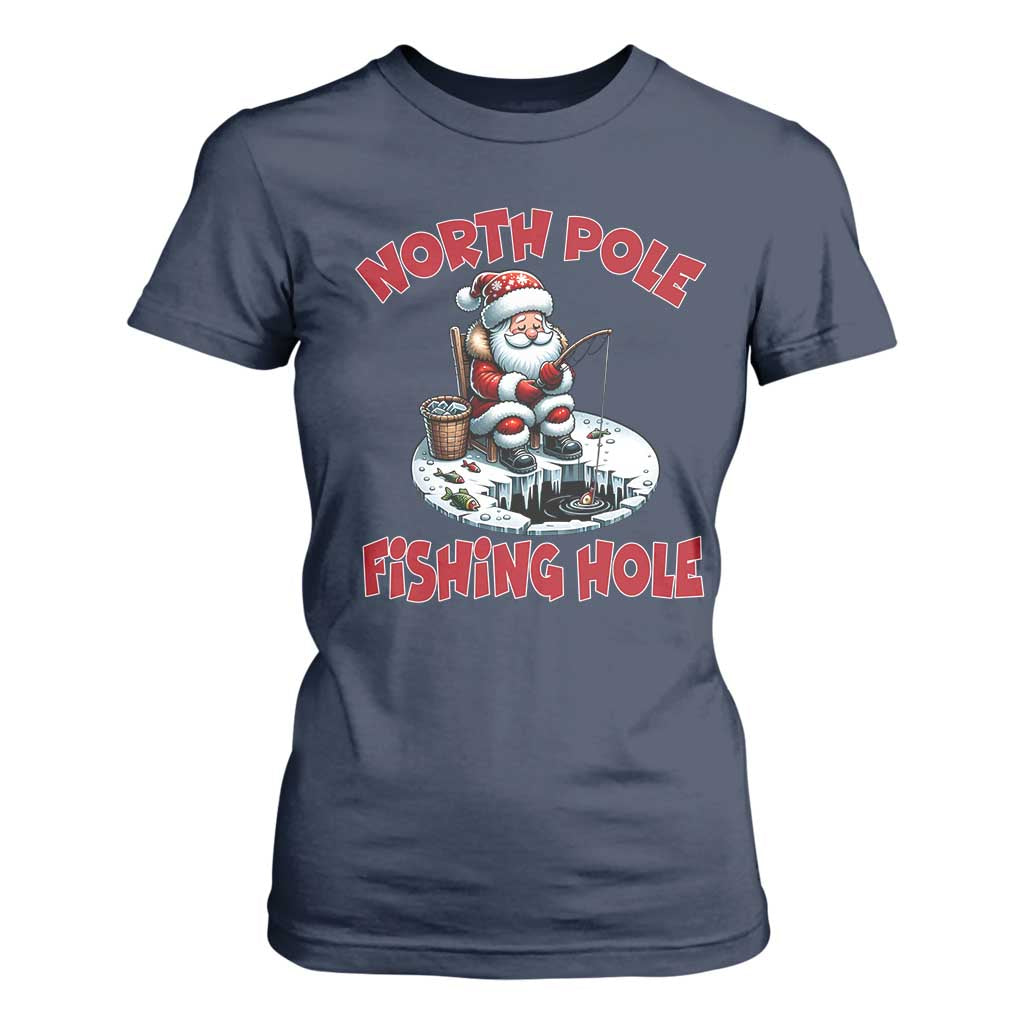 Funny Christmas Fishing T Shirt For Women North Pole Fishing Hole Cute Santa TS11 Navy Print Your Wear