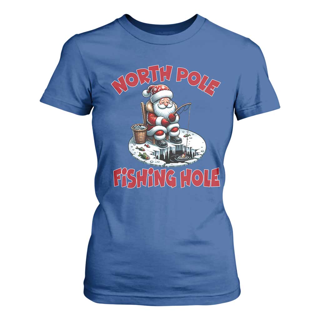 Funny Christmas Fishing T Shirt For Women North Pole Fishing Hole Cute Santa TS11 Royal Blue Print Your Wear