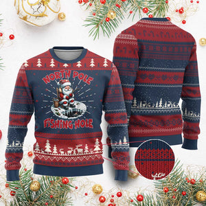 Funny Xmas Fishing Ugly Christmas Sweater North Pole Fishing Hole Cute Santa TS11 Burgundy Print Your Wear
