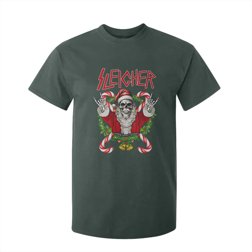 Christmas Heavy Metal T Shirt For Kid Sleigher Skeleton Santa Xmas Wreath TS11 Dark Forest Green Print Your Wear