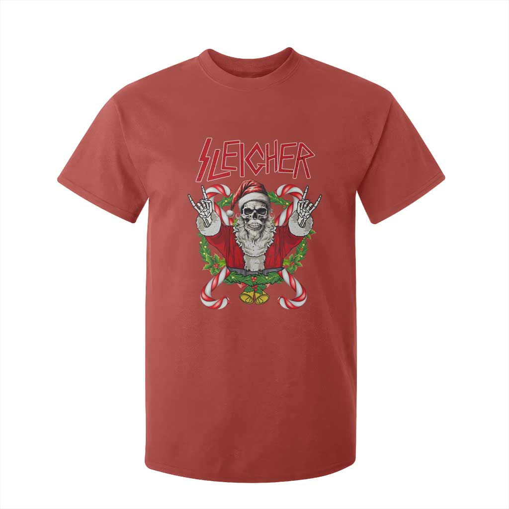 Christmas Heavy Metal T Shirt For Kid Sleigher Skeleton Santa Xmas Wreath TS11 Red Print Your Wear