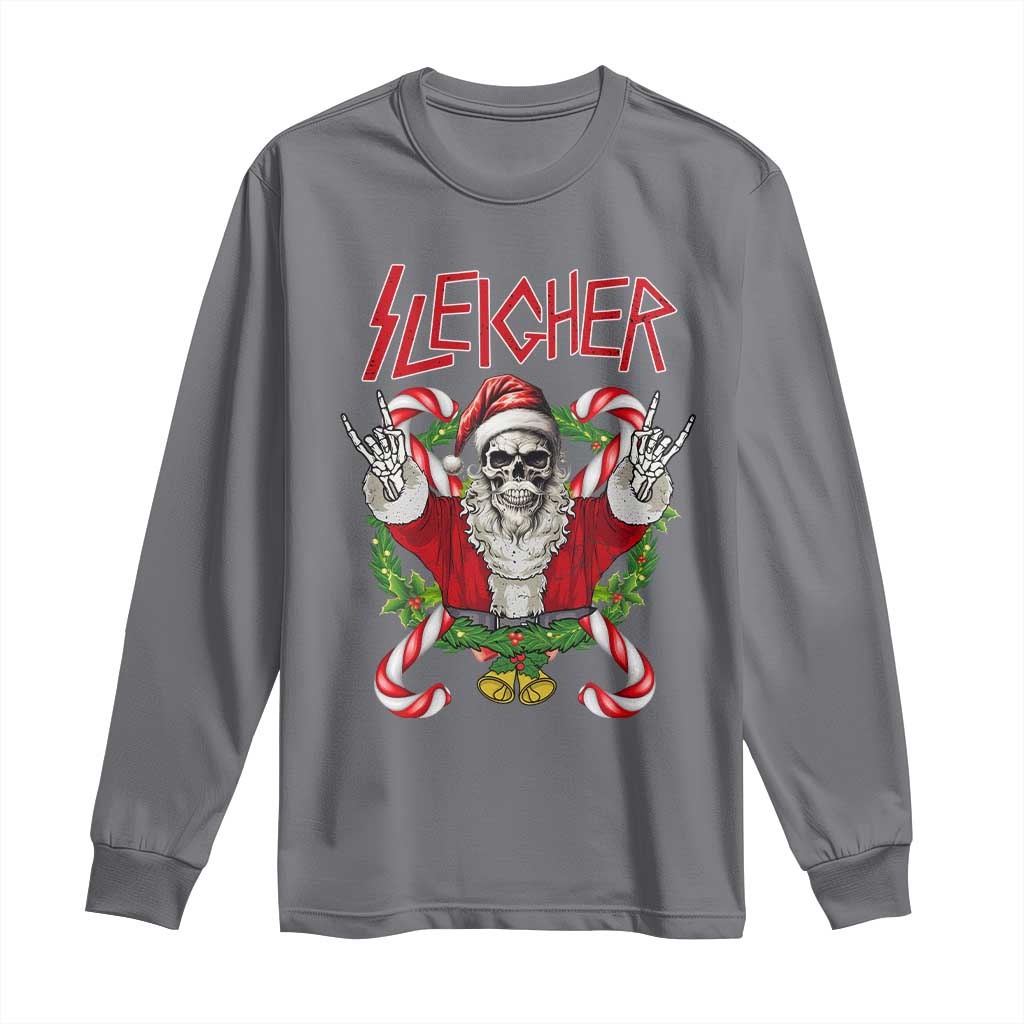 Christmas Heavy Metal Long Sleeve Shirt Sleigher Skeleton Santa Xmas Wreath TS11 Charcoal Print Your Wear