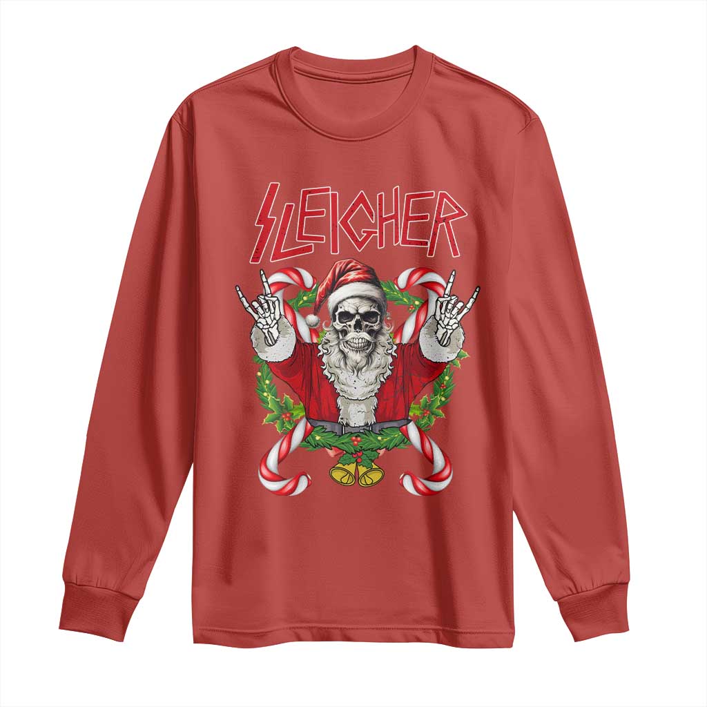 Christmas Heavy Metal Long Sleeve Shirt Sleigher Skeleton Santa Xmas Wreath TS11 Red Print Your Wear