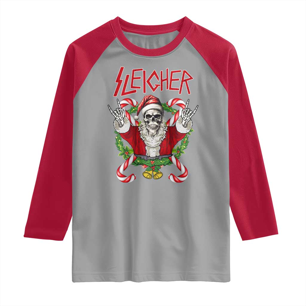 Christmas Heavy Metal Raglan Shirt Sleigher Skeleton Santa Xmas Wreath TS11 Sport Gray Red Print Your Wear