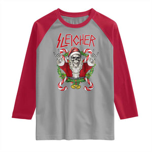 Christmas Heavy Metal Raglan Shirt Sleigher Skeleton Santa Xmas Wreath TS11 Sport Gray Red Print Your Wear