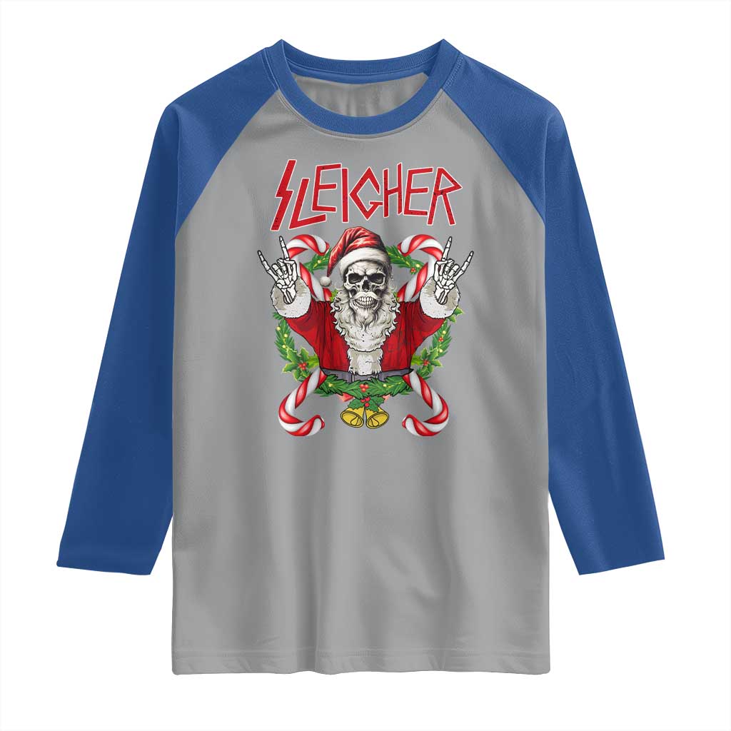 Christmas Heavy Metal Raglan Shirt Sleigher Skeleton Santa Xmas Wreath TS11 Sport Gray Royal Print Your Wear