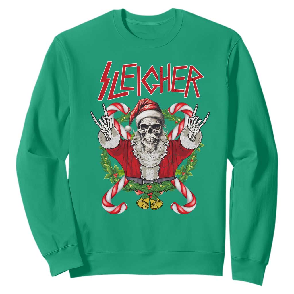 Christmas Heavy Metal Sweatshirt Sleigher Skeleton Santa Xmas Wreath TS11 Irish Green Print Your Wear