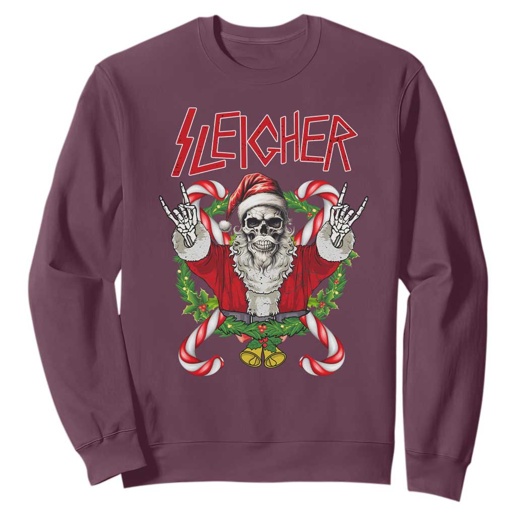 Christmas Heavy Metal Sweatshirt Sleigher Skeleton Santa Xmas Wreath TS11 Maroon Print Your Wear