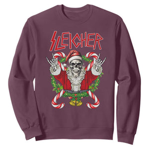 Christmas Heavy Metal Sweatshirt Sleigher Skeleton Santa Xmas Wreath TS11 Maroon Print Your Wear