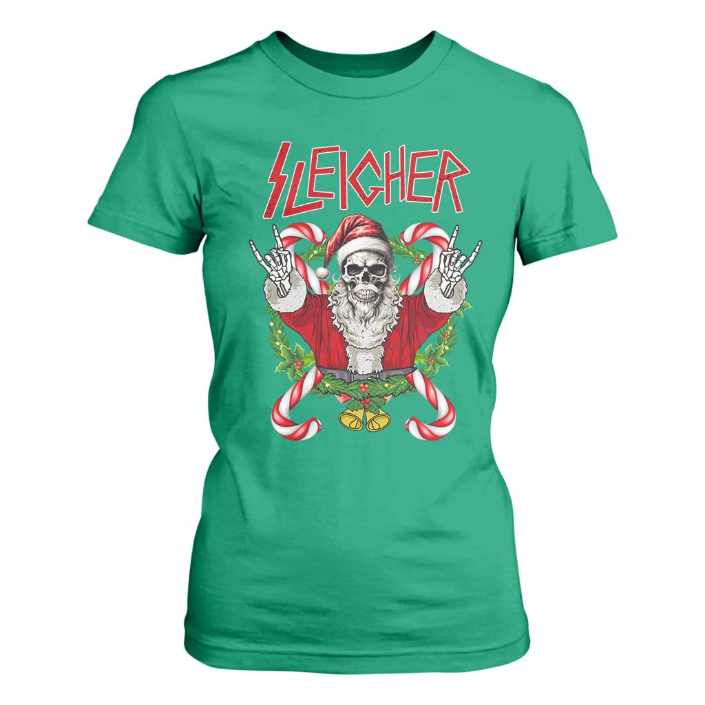 Christmas Heavy Metal T Shirt For Women Sleigher Skeleton Santa Xmas Wreath TS11 Irish Green Print Your Wear