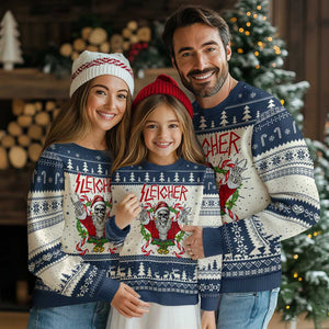 Xmas Heavy Metal Ugly Christmas Sweater Sleigher Skeleton Santa Xmas Wreath TS11 Navy Print Your Wear