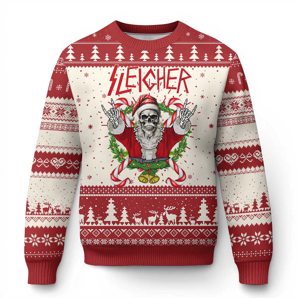 Xmas Heavy Metal Ugly Christmas Sweater Sleigher Skeleton Santa Xmas Wreath TS11 Red Print Your Wear