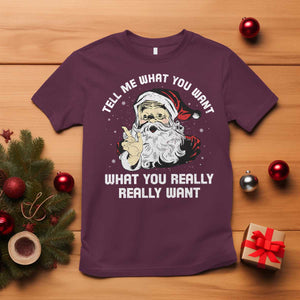 Funny Christmas Santa T Shirt Tell Me What You Want What You Really Really Want TS11 Maroon Print Your Wear