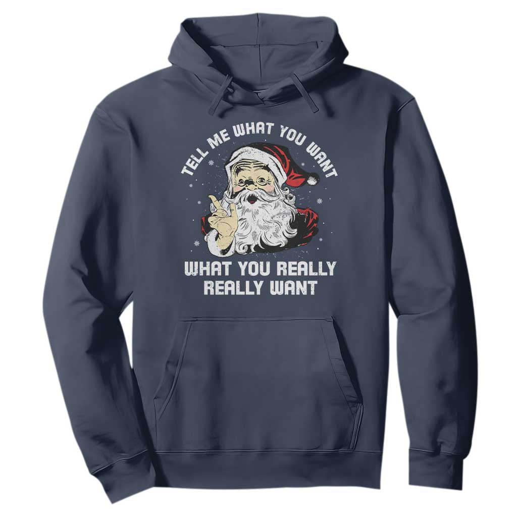 Funny Christmas Santa Hoodie Tell Me What You Want What You Really Really Want TS11 Navy Print Your Wear