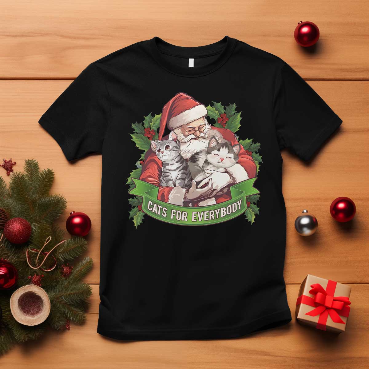 Christmas Cats Owner T Shirt Cats For Everybody Vintage Santa Mistletoe TS11 Black Print Your Wear