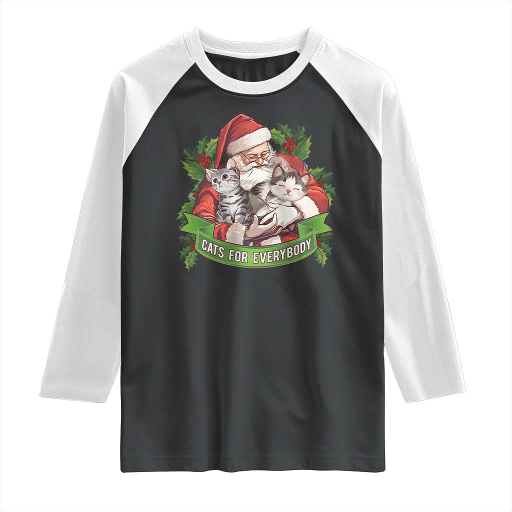 Christmas Cats Owner Raglan Shirt Cats For Everybody Vintage Santa Mistletoe TS11 Black White Print Your Wear