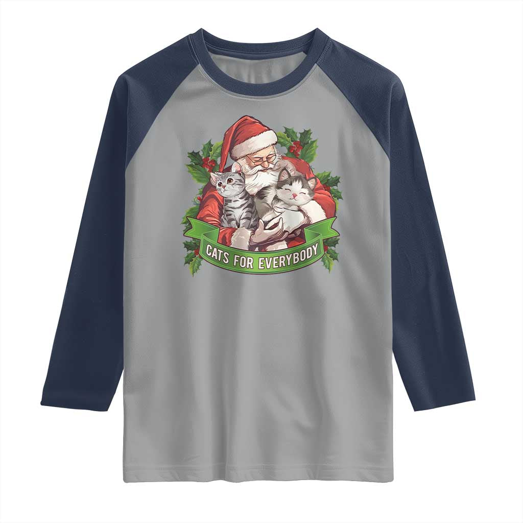 Christmas Cats Owner Raglan Shirt Cats For Everybody Vintage Santa Mistletoe TS11 Sport Gray Navy Print Your Wear