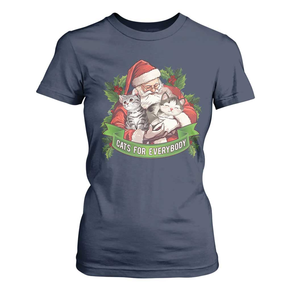 Christmas Cats Owner T Shirt For Women Cats For Everybody Vintage Santa Mistletoe TS11 Navy Print Your Wear