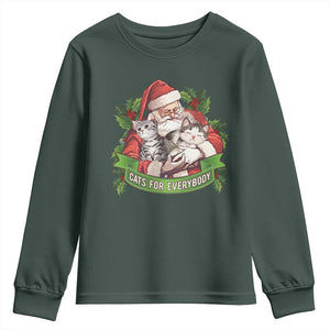 Christmas Cats Owner Youth Sweatshirt Cats For Everybody Vintage Santa Mistletoe TS11 Dark Forest Green Print Your Wear