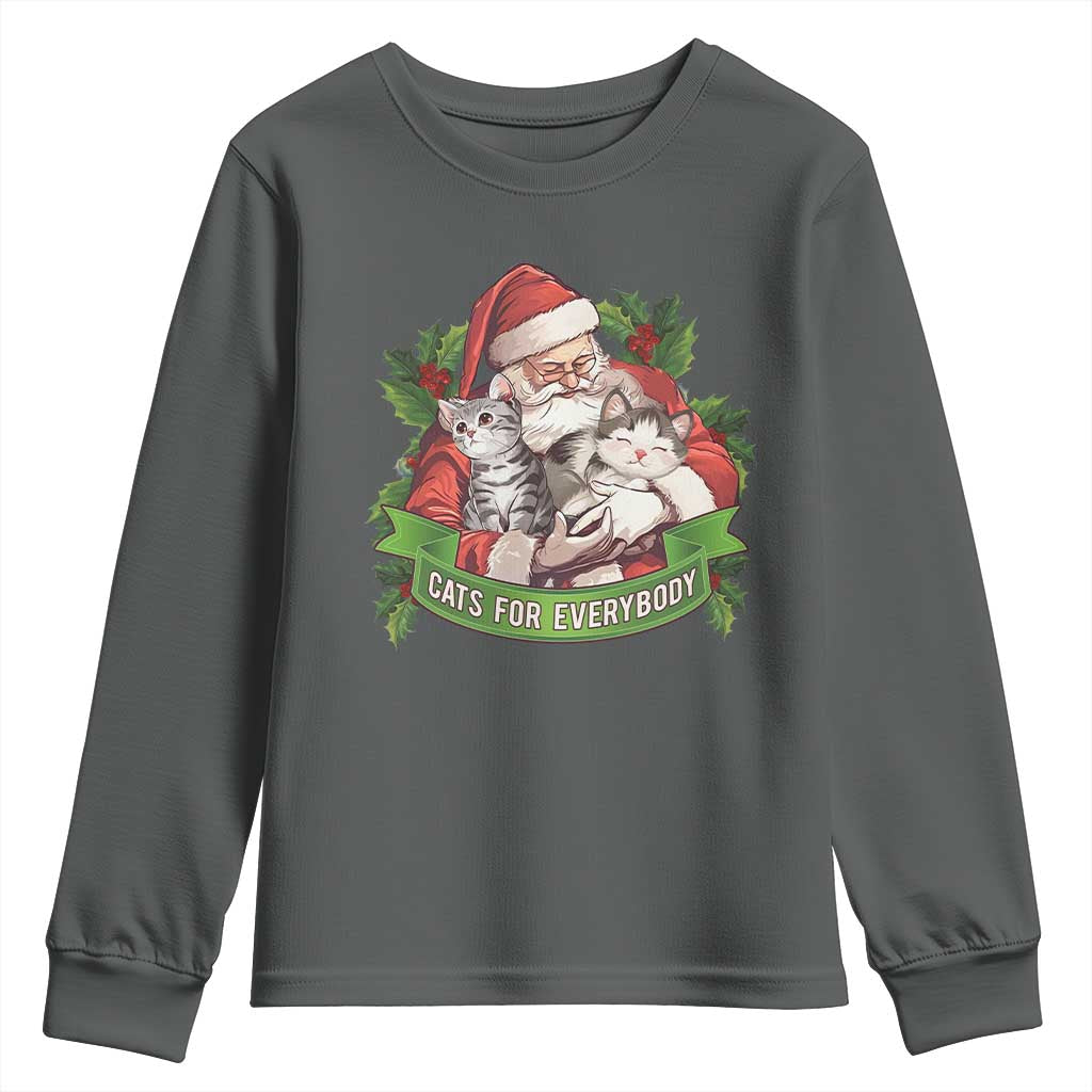 Christmas Cats Owner Youth Sweatshirt Cats For Everybody Vintage Santa Mistletoe TS11 Dark Heather Print Your Wear