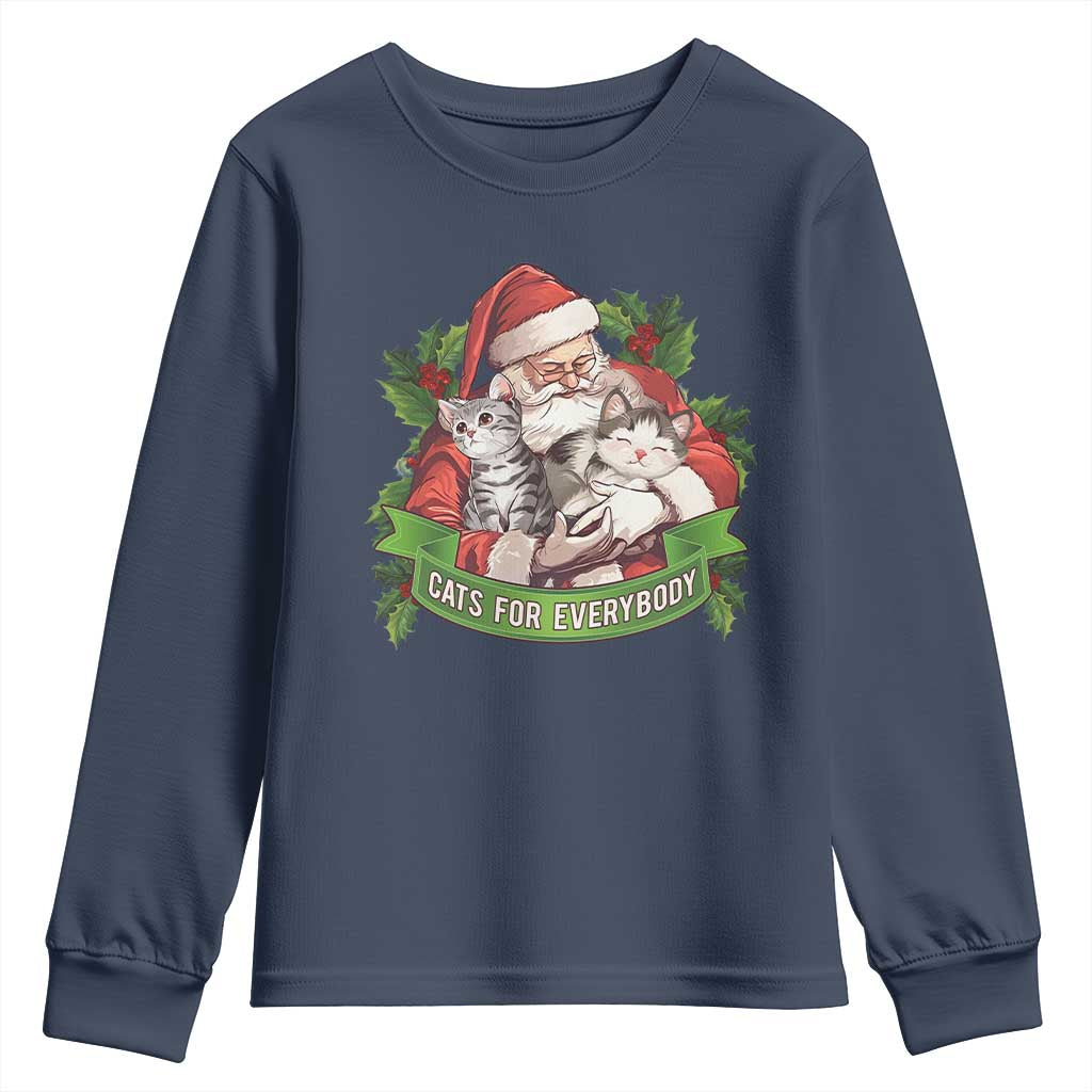 Christmas Cats Owner Youth Sweatshirt Cats For Everybody Vintage Santa Mistletoe TS11 Navy Print Your Wear