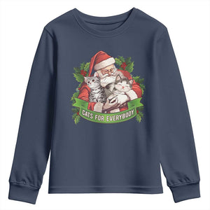 Christmas Cats Owner Youth Sweatshirt Cats For Everybody Vintage Santa Mistletoe TS11 Navy Print Your Wear