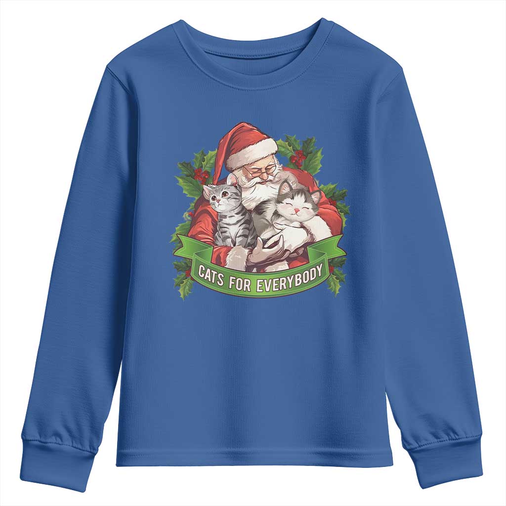 Christmas Cats Owner Youth Sweatshirt Cats For Everybody Vintage Santa Mistletoe TS11 Royal Blue Print Your Wear
