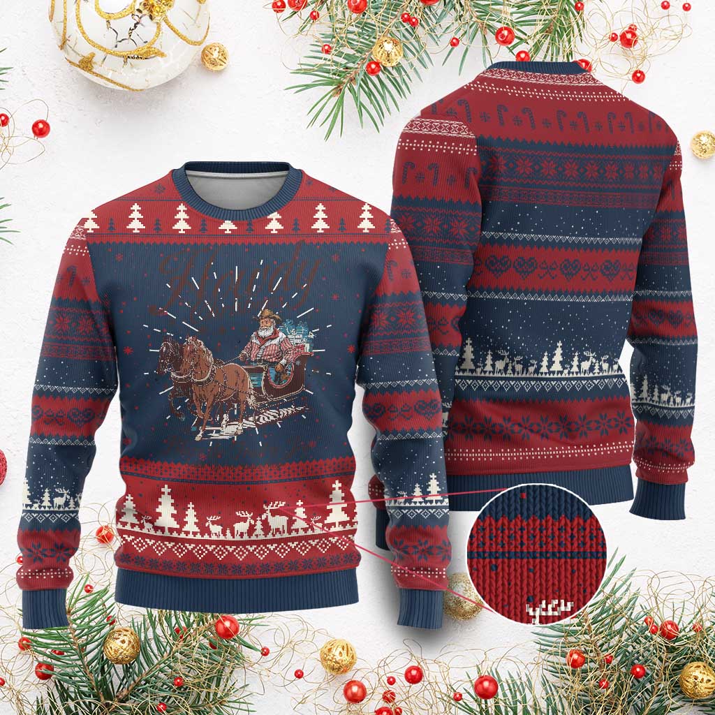Western Christmas Ugly Christmas Sweater Howdy Christmas Blaze The Trail To Joy Cowboy Santa TS11 Burgundy Print Your Wear