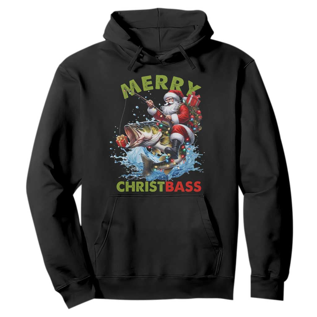 Funny Christmas Fishing Hoodie Merry Christbass Santa Xmas Tree TS11 Black Print Your Wear