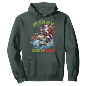 Funny Christmas Fishing Hoodie Merry Christbass Santa Xmas Tree TS11 Dark Forest Green Print Your Wear
