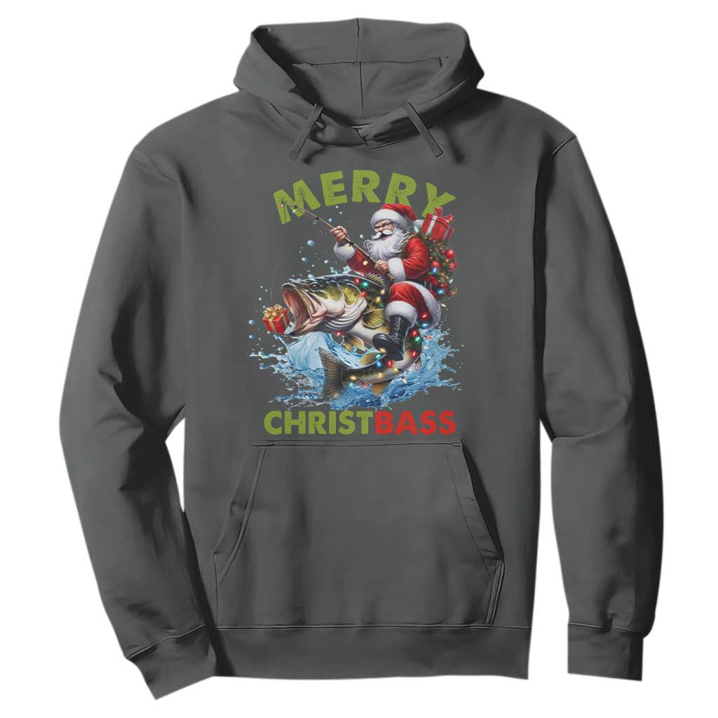 Funny Christmas Fishing Hoodie Merry Christbass Santa Xmas Tree TS11 Dark Heather Print Your Wear