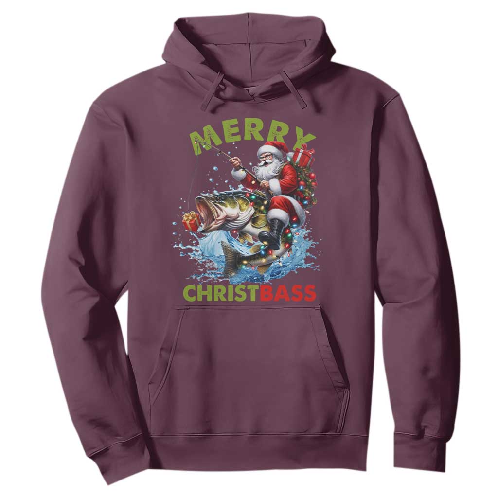 Funny Christmas Fishing Hoodie Merry Christbass Santa Xmas Tree TS11 Maroon Print Your Wear