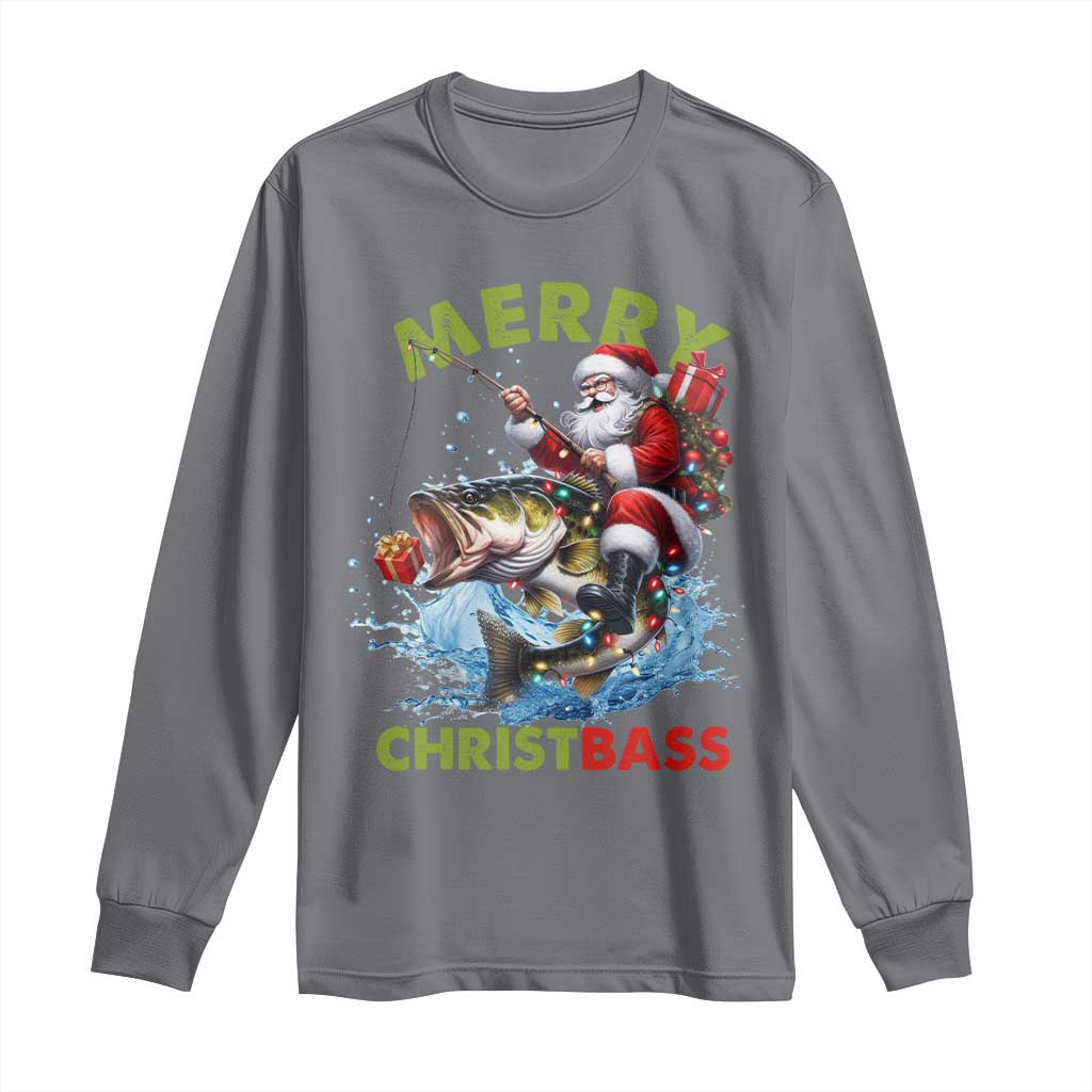 Funny Christmas Fishing Long Sleeve Shirt Merry Christbass Santa Xmas Tree TS11 Charcoal Print Your Wear