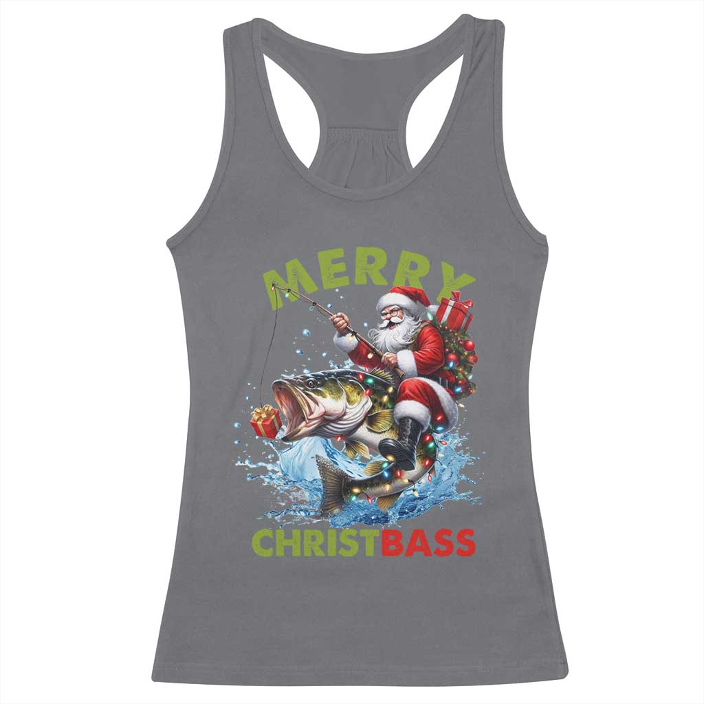 Funny Christmas Fishing Racerback Tank Top Merry Christbass Santa Xmas Tree TS11 Charcoal Print Your Wear