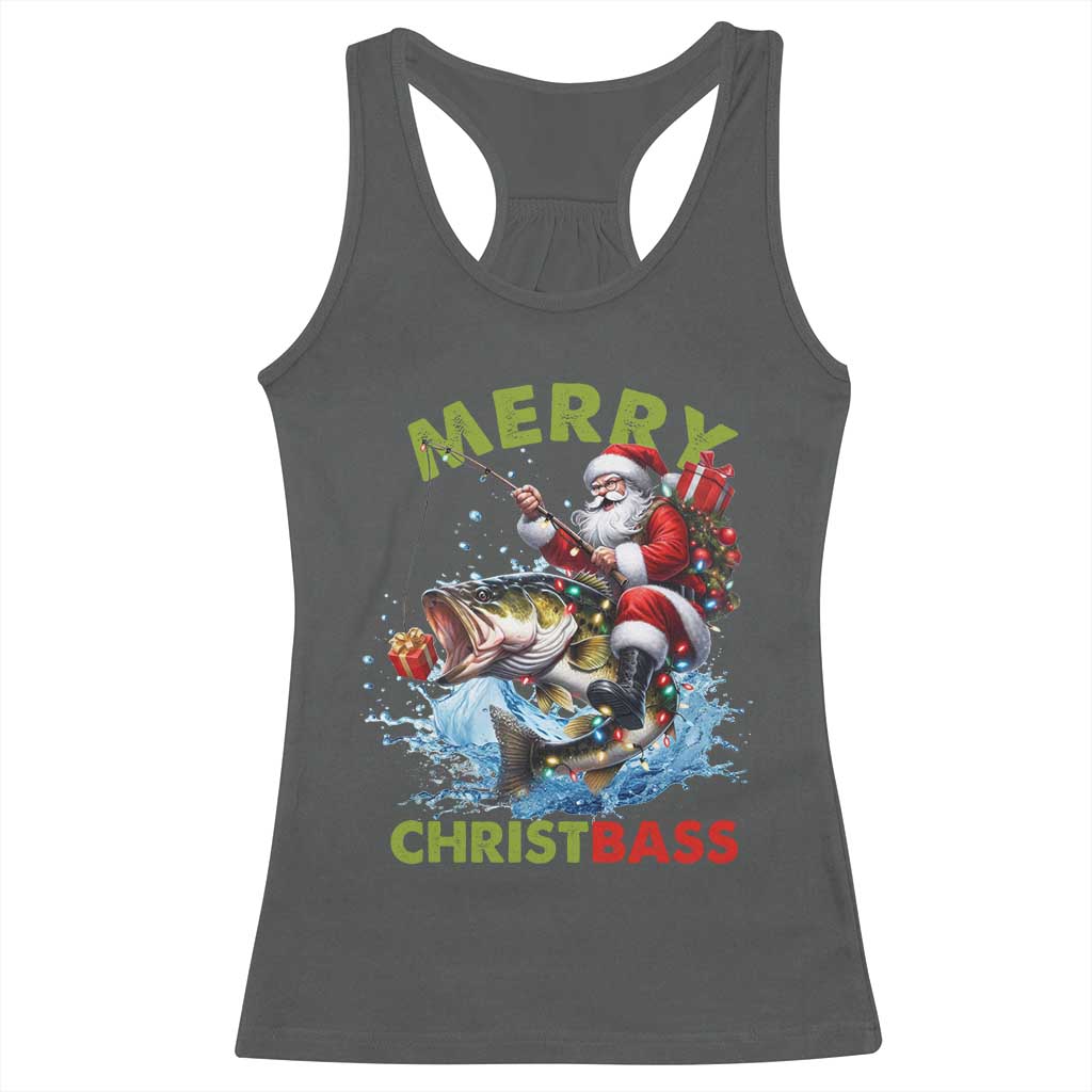 Funny Christmas Fishing Racerback Tank Top Merry Christbass Santa Xmas Tree TS11 Dark Heather Print Your Wear