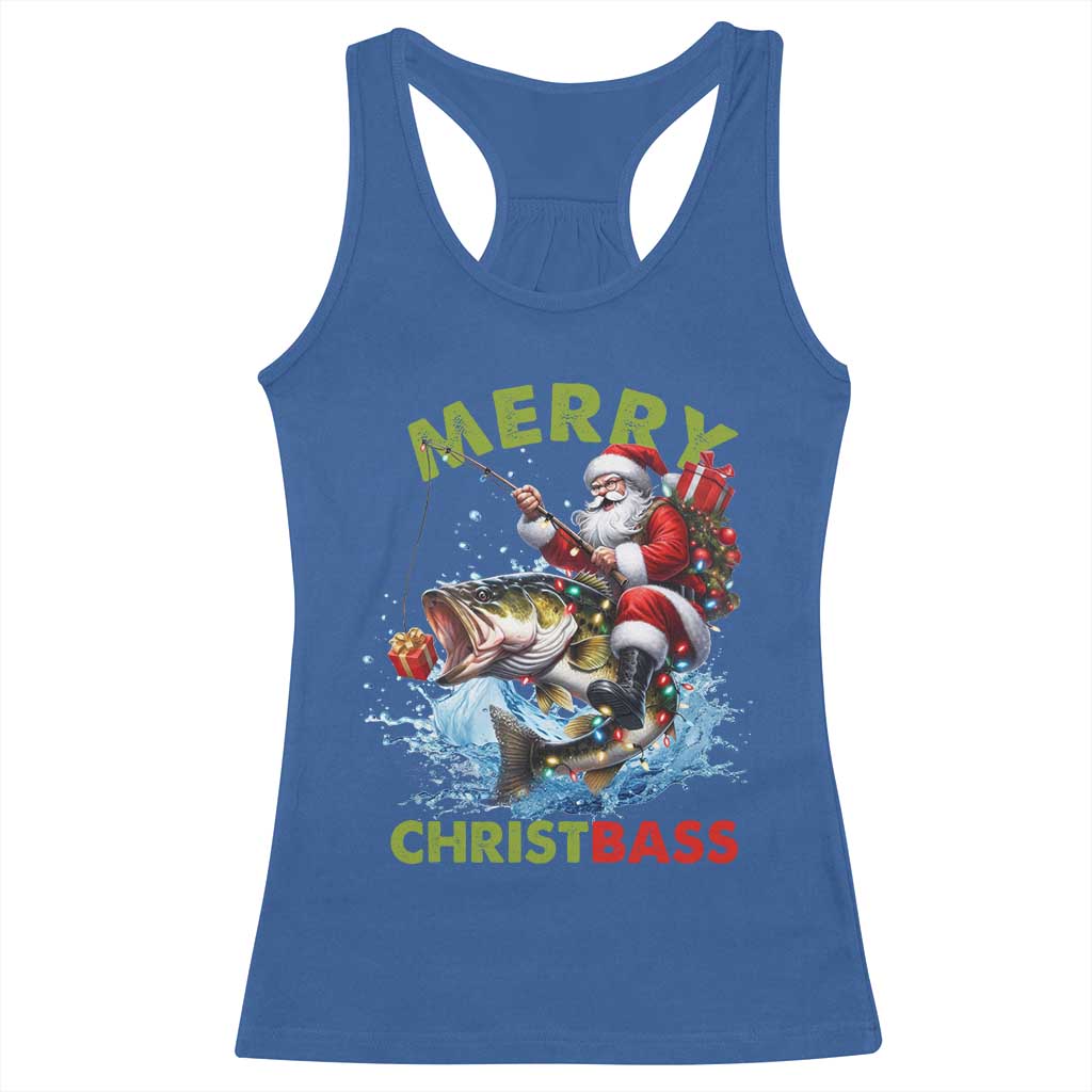 Funny Christmas Fishing Racerback Tank Top Merry Christbass Santa Xmas Tree TS11 Royal Blue Print Your Wear