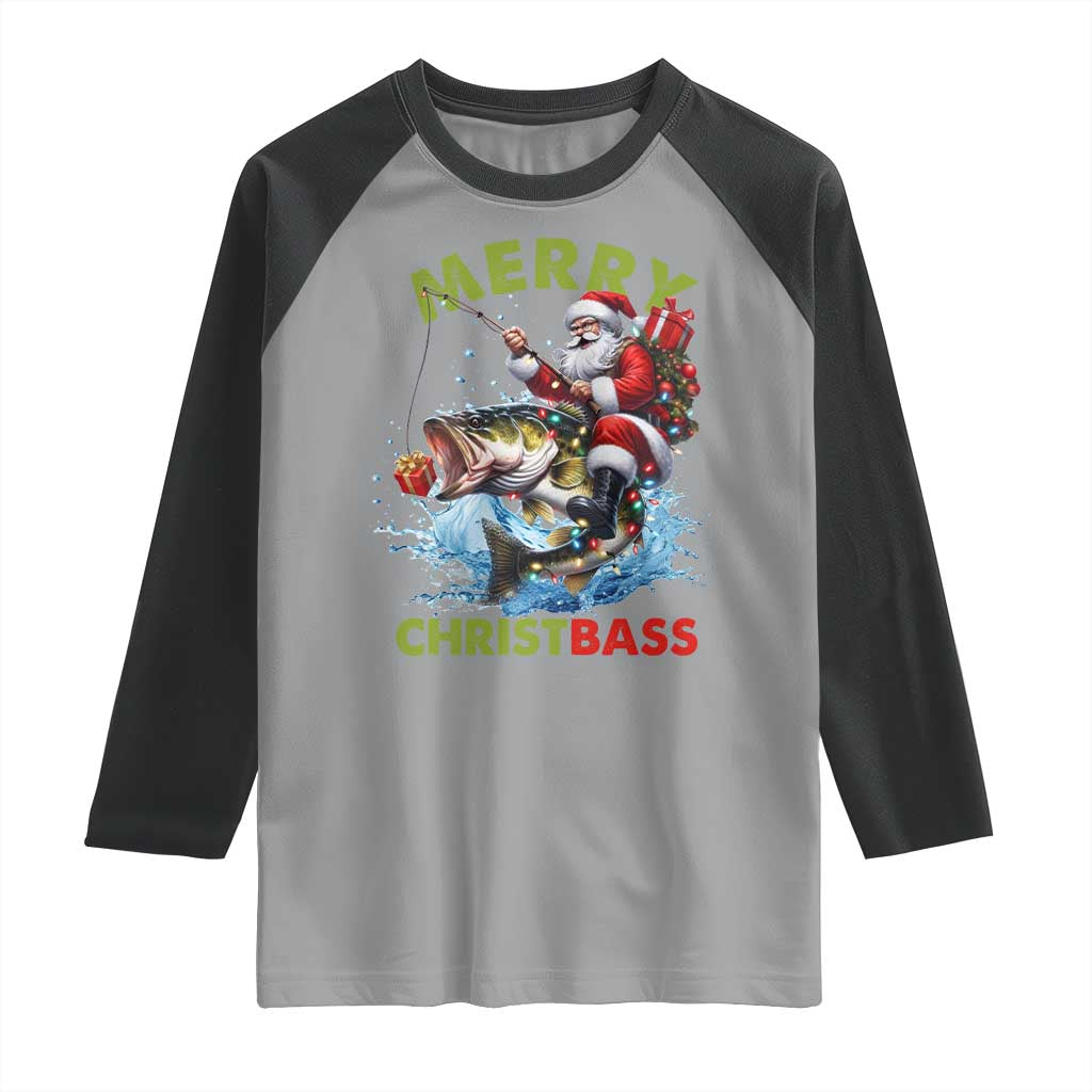Funny Christmas Fishing Raglan Shirt Merry Christbass Santa Xmas Tree TS11 Sport Gray Black Print Your Wear
