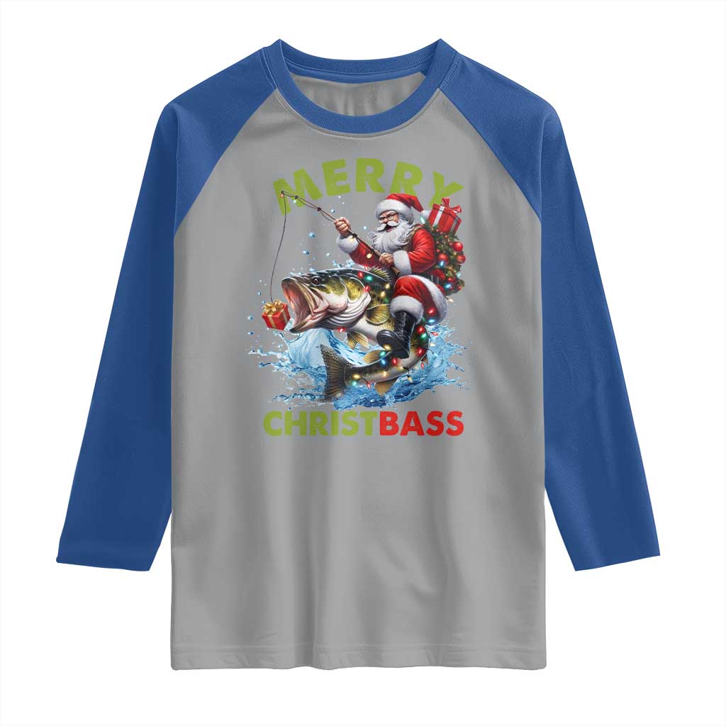 Funny Christmas Fishing Raglan Shirt Merry Christbass Santa Xmas Tree TS11 Sport Gray Royal Print Your Wear