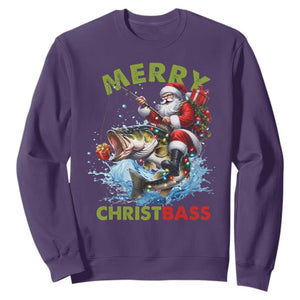 Funny Christmas Fishing Sweatshirt Merry Christbass Santa Xmas Tree TS11 Purple Print Your Wear